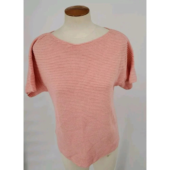 Tommy Bahama Bonita Ottoman Ribbed Short Sleeve Sweater Coral XSmall Pullover - Picture 1 of 9